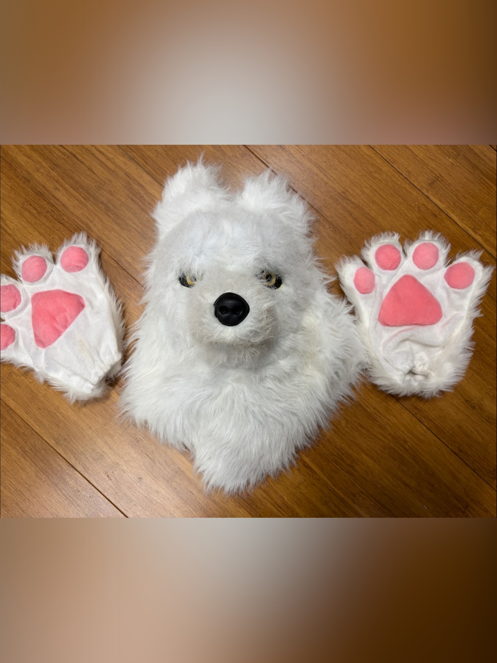 White Wolf Costume Head and Paw Set